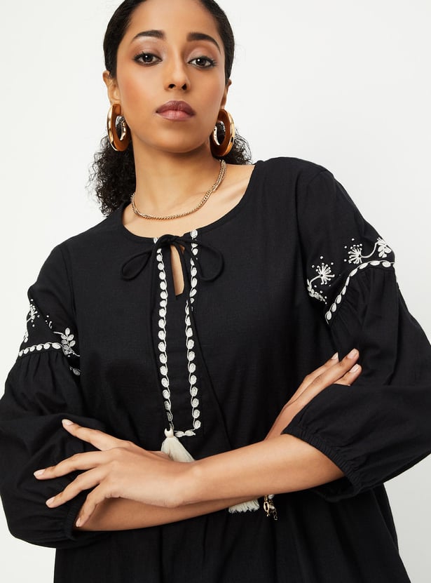 Women Turq Printed Tie-Up Tunic