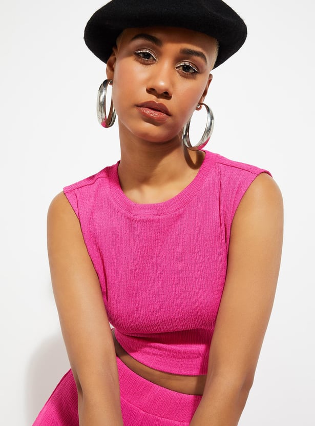 URB_N Women Textured Sleeveless Crop Top