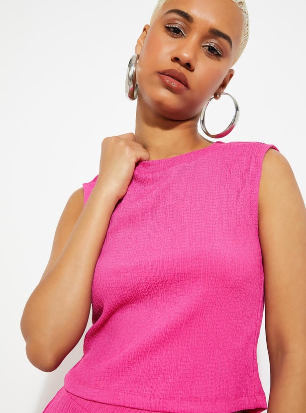 URB_N Women Textured Sleeveless Crop Top