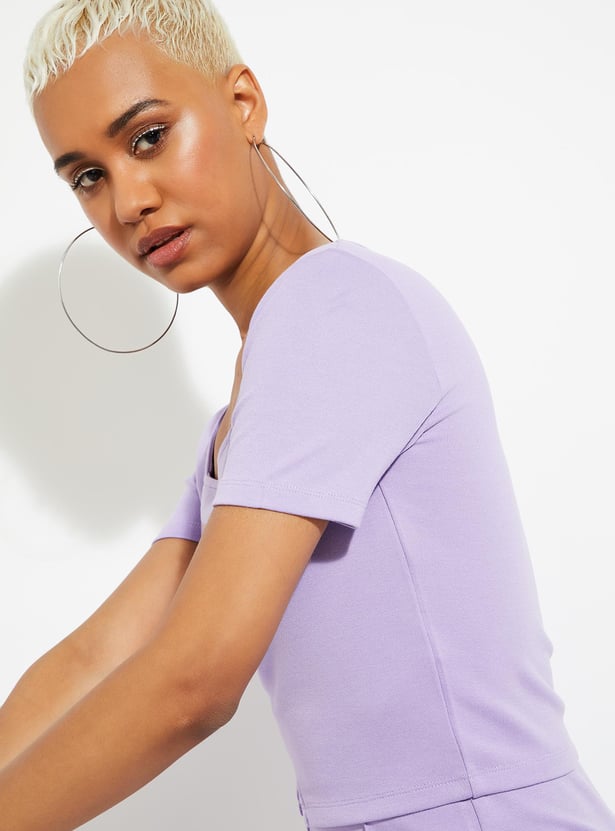 URB_N Women Crop Top with Notched Hem