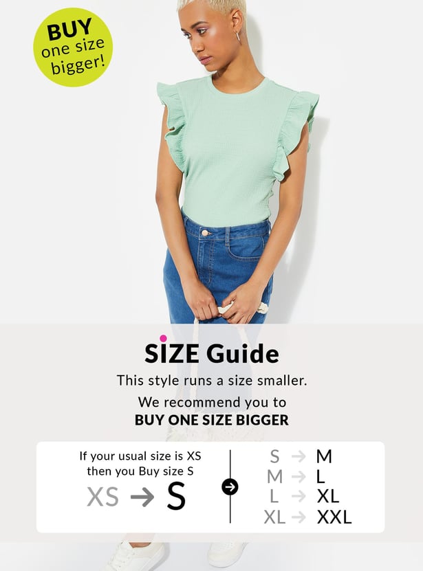 URB_N Women Knit Ruffled Sleeve Top