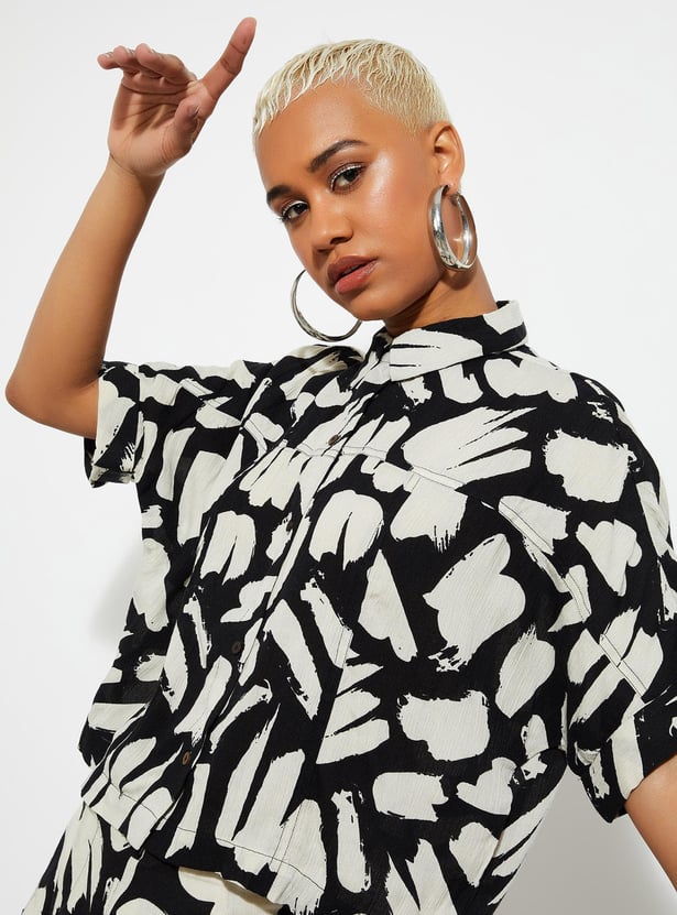 URB_N Women Printed Boxy Crop Shirt