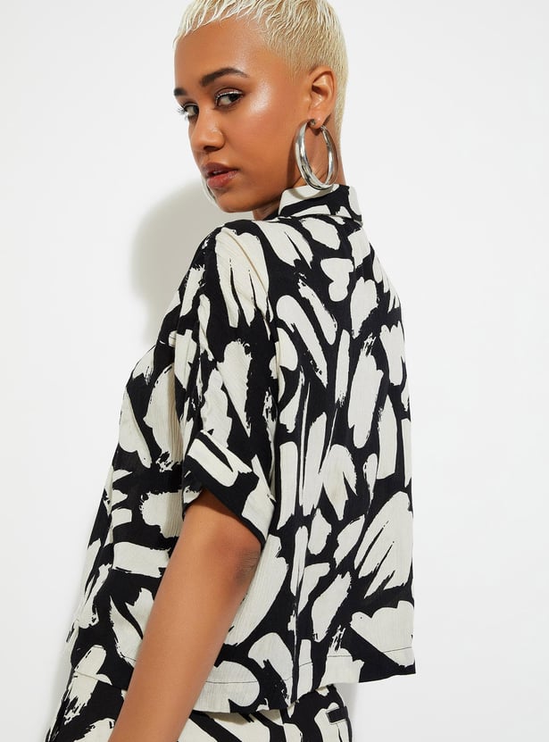 URB_N Women Printed Boxy Crop Shirt
