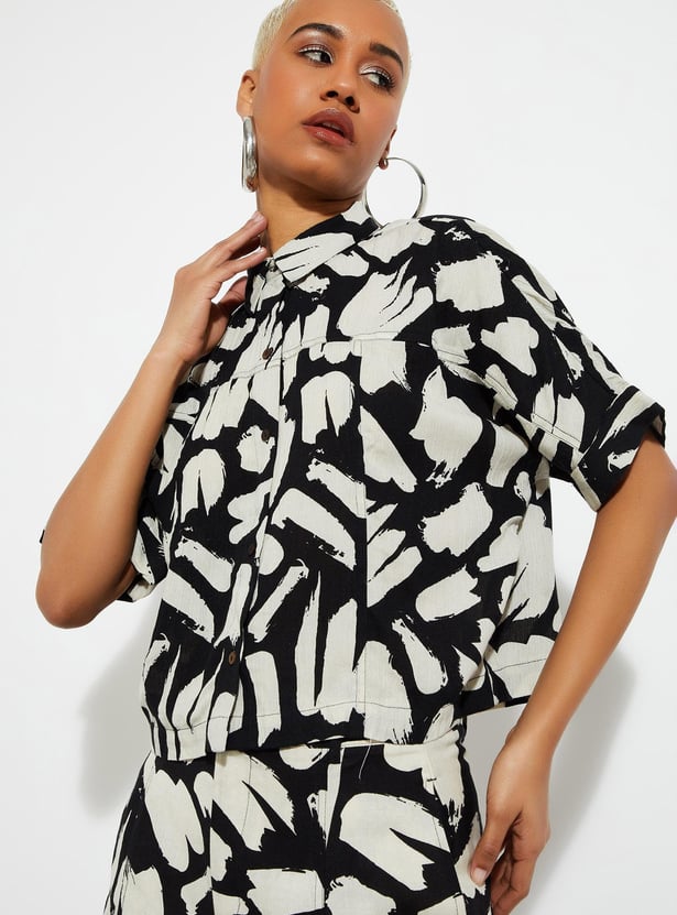 URB_N Women Printed Boxy Crop Shirt