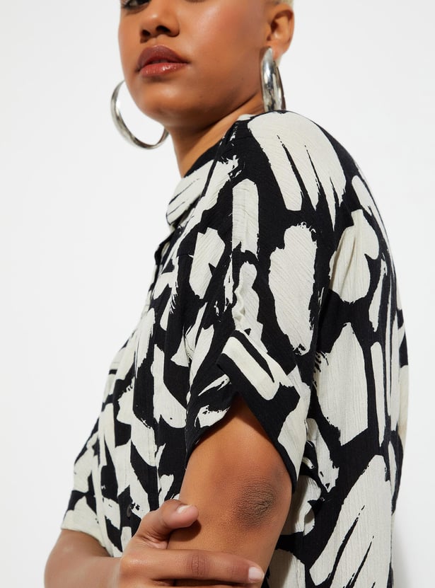 URB_N Women Printed Boxy Crop Shirt