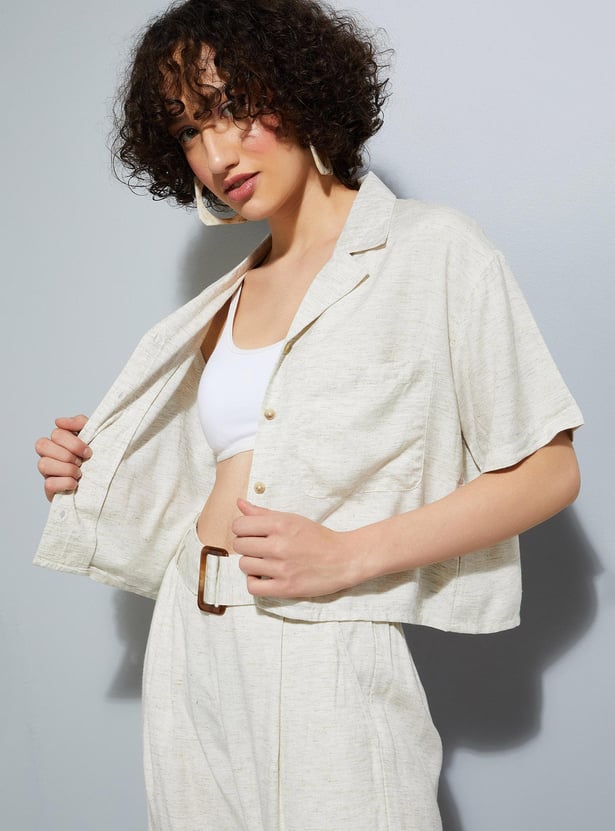 URB_N Women Solid Crop Resort Shirt