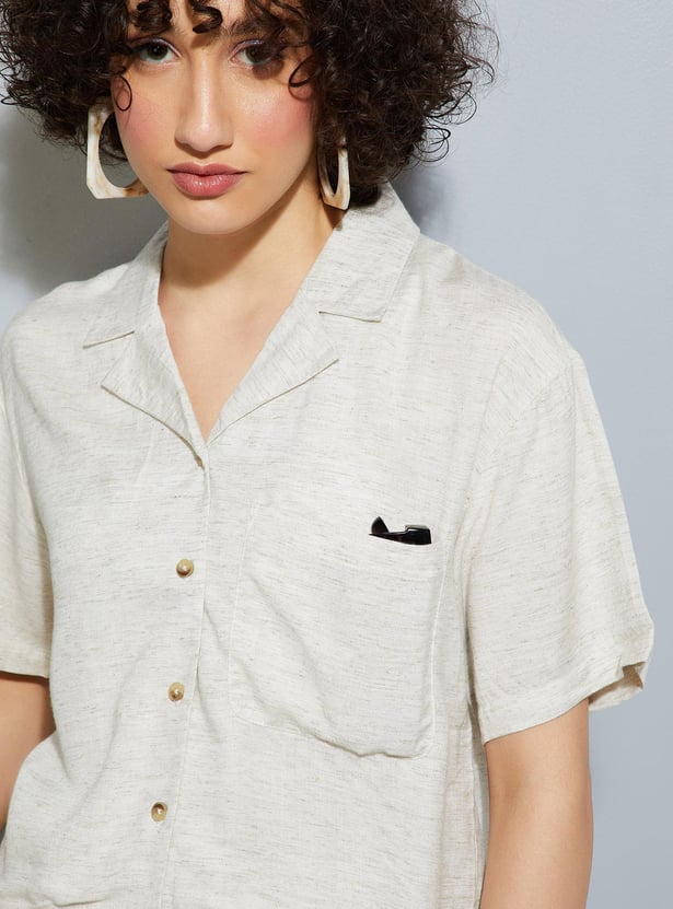 URB_N Women Solid Crop Resort Shirt