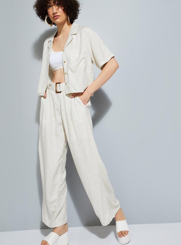 URB_N Women Solid Crop Resort Shirt