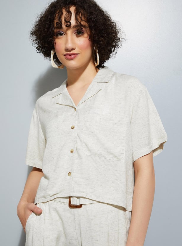 URB_N Women Solid Crop Resort Shirt