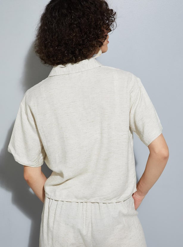 URB_N Women Solid Crop Resort Shirt