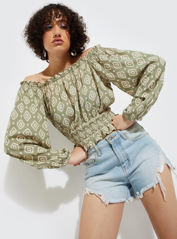 URB_N Women Printed Off-Shoulder Crop Top