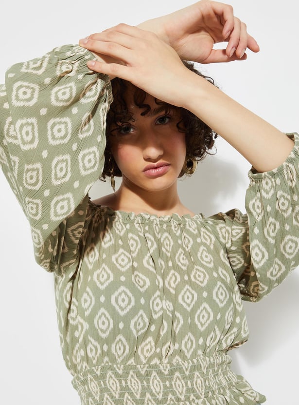 URB_N Women Printed Off-Shoulder Crop Top