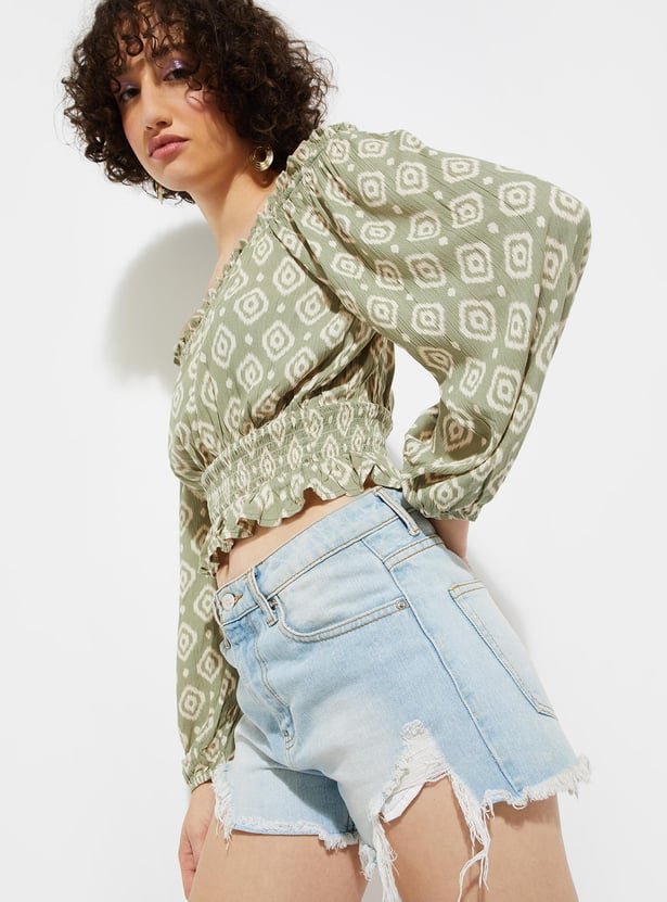 URB_N Women Printed Off-Shoulder Crop Top