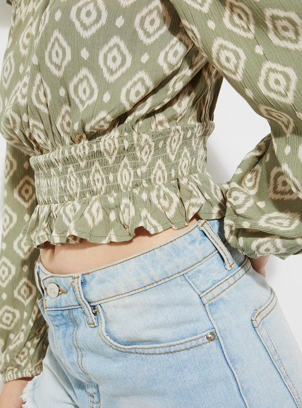 URB_N Women Printed Off-Shoulder Crop Top