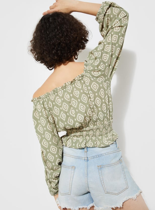 URB_N Women Printed Off-Shoulder Crop Top