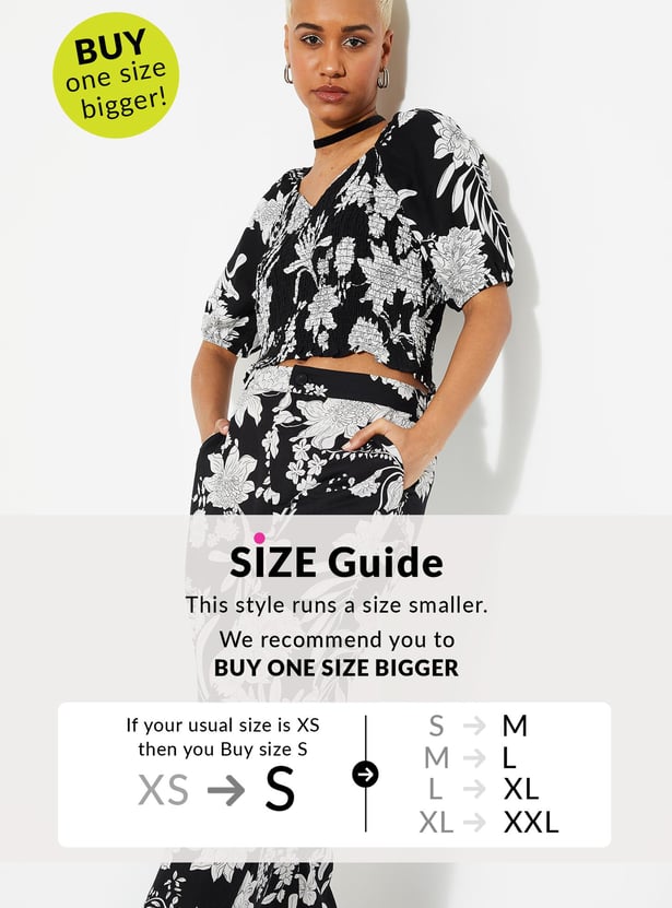 URB_N Women Printed Smocked Crop Top
