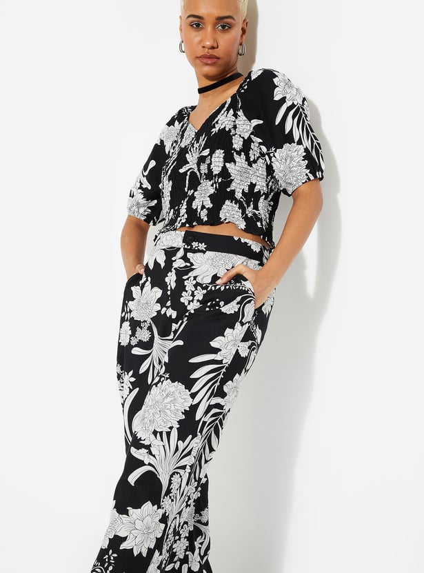 URB_N Women Printed Smocked Crop Top