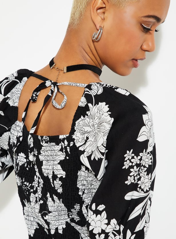 URB_N Women Printed Smocked Crop Top