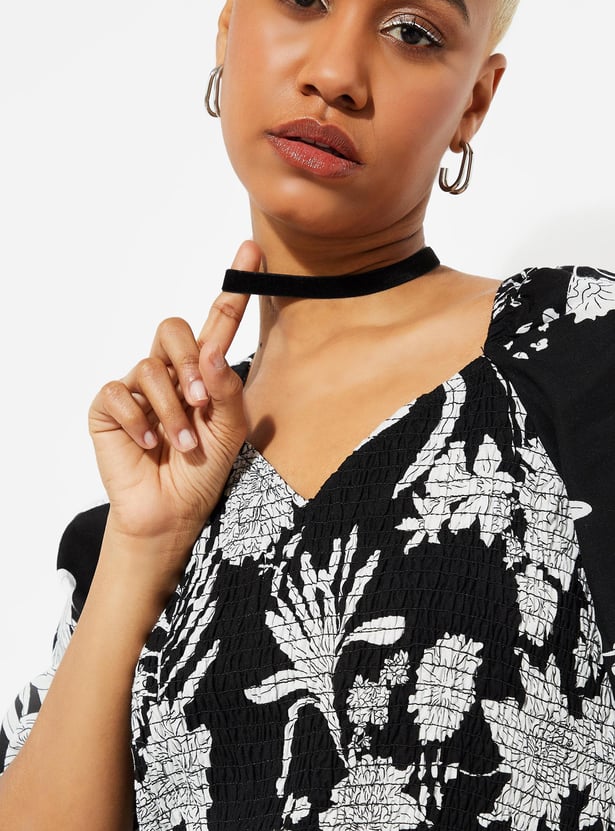 URB_N Women Printed Smocked Crop Top
