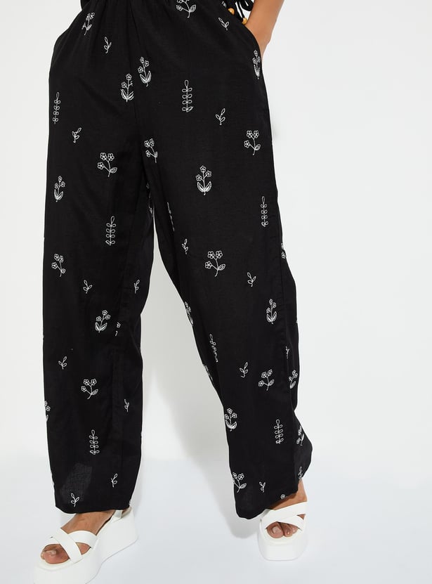 URB_N Women Embroidered Elasticated Palazzos