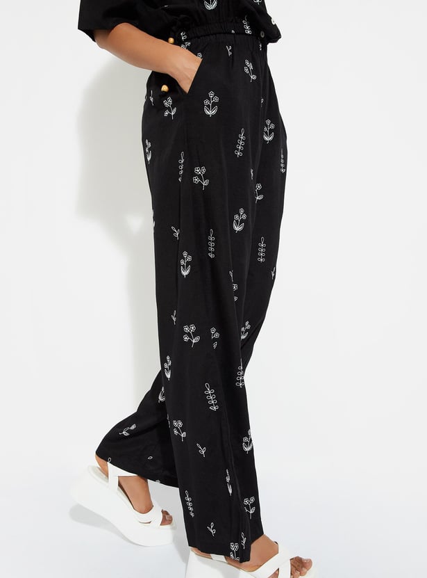 URB_N Women Embroidered Elasticated Palazzos