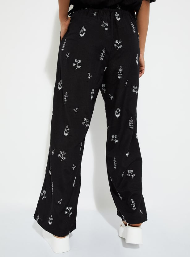 URB_N Women Embroidered Elasticated Palazzos
