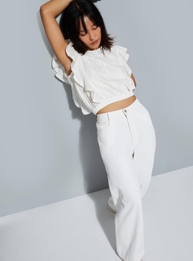 URB_N Women Dobby Woven Ruffle Top