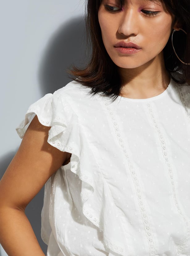 URB_N Women Dobby Woven Ruffle Top