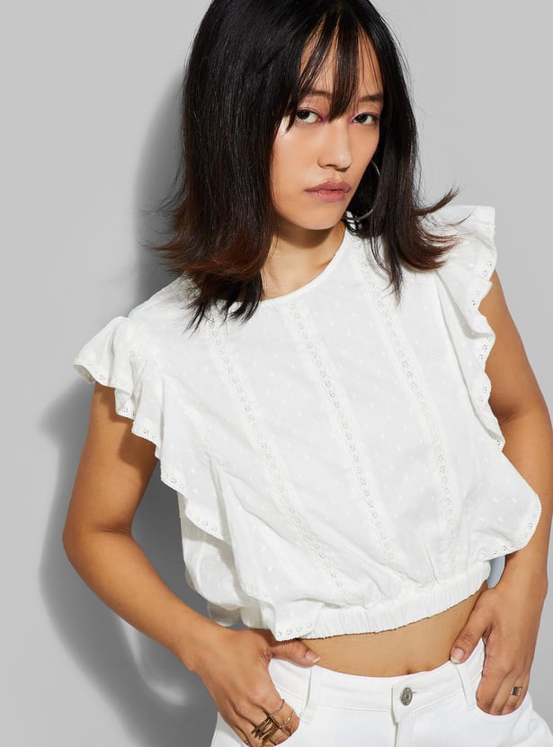 URB_N Women Dobby Woven Ruffle Top