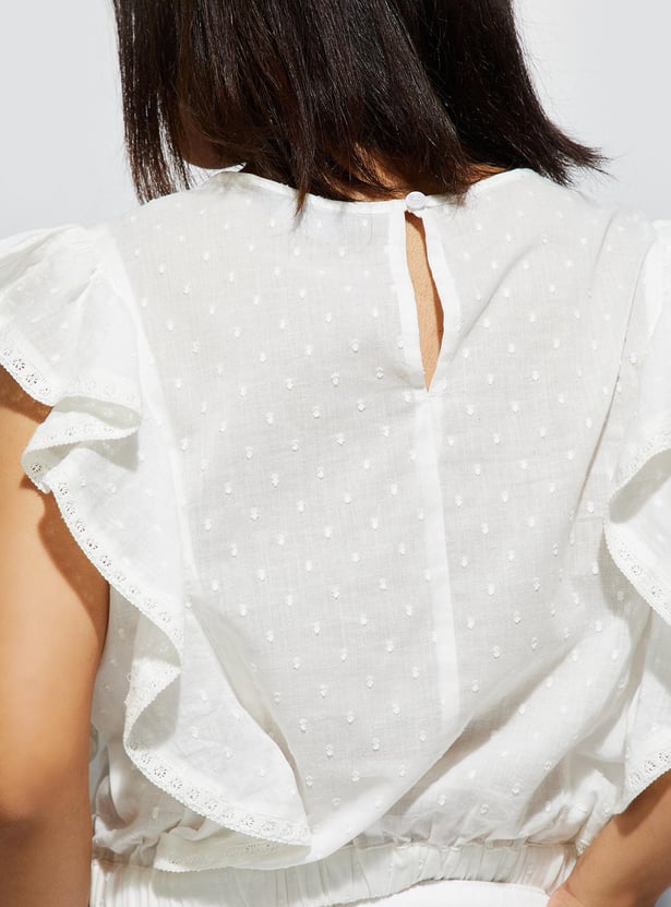 URB_N Women Dobby Woven Ruffle Top