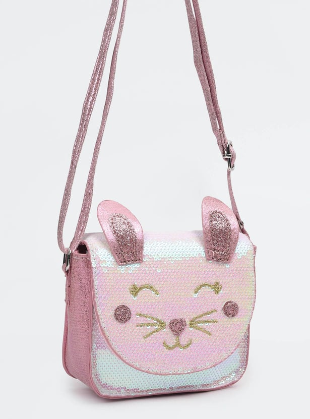 Girls Sequinned Cat Sling Bag