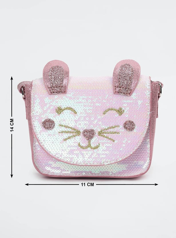 Girls Sequinned Cat Sling Bag