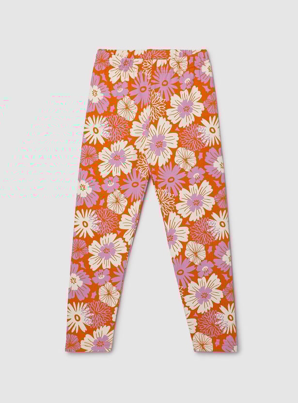 Girls Floral Printed Full-Length Leggings