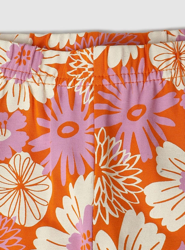 Girls Floral Printed Full-Length Leggings