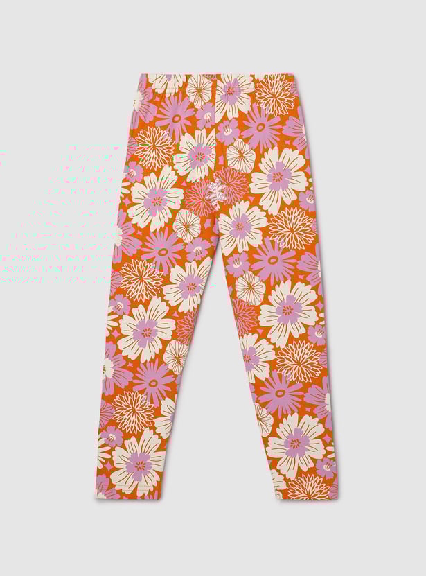 Girls Floral Printed Full-Length Leggings