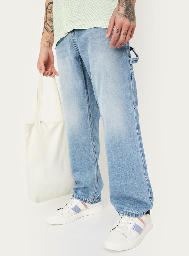 Men Solid Loose Fit Cargo Jeans