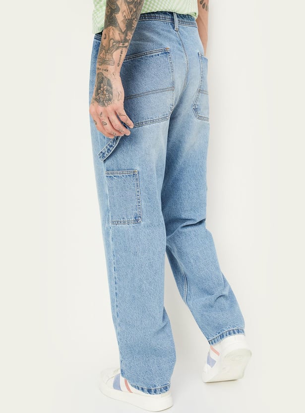 Men Solid Loose Fit Cargo Jeans