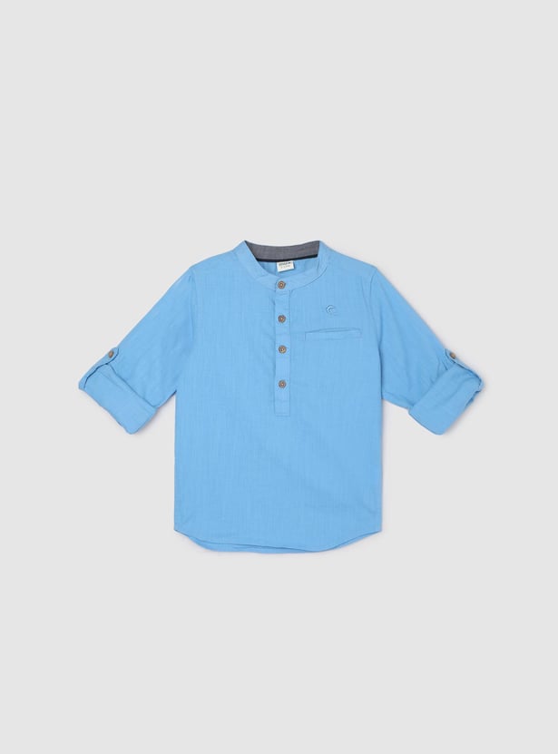 Boys Solid Band Collar Shirt