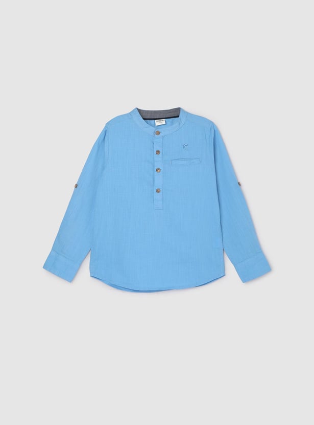 Boys Solid Band Collar Shirt