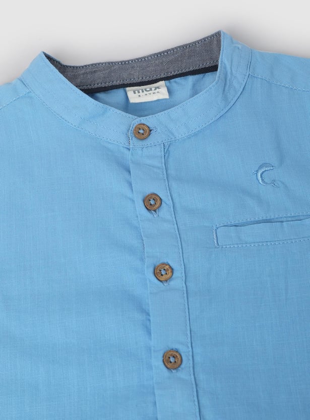 Boys Solid Band Collar Shirt