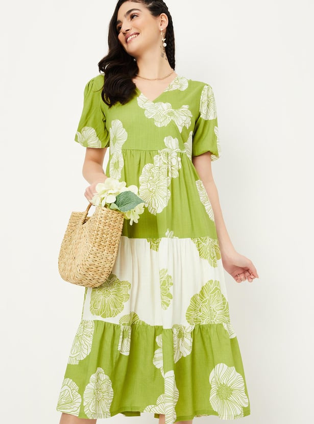 Buy Women Floral Printed Midi Dress Online at just