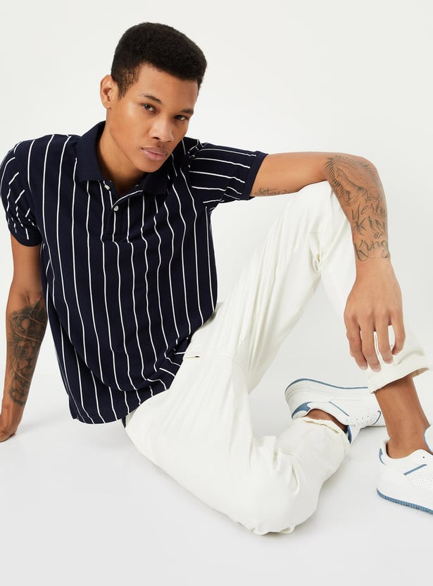 Men Slim Fit Striped Polo T-shirt