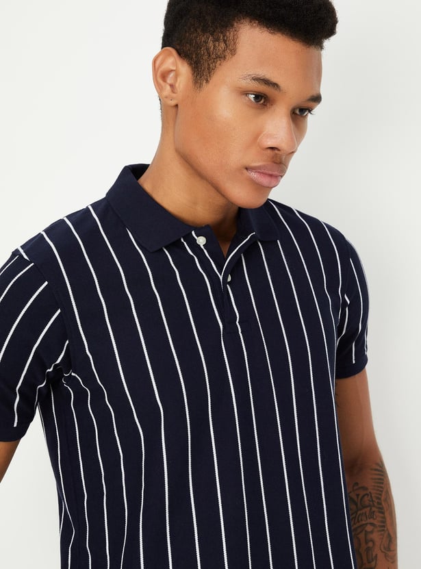 Men Slim Fit Striped Polo T-shirt