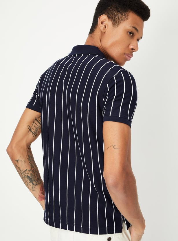 Men Slim Fit Striped Polo T-shirt