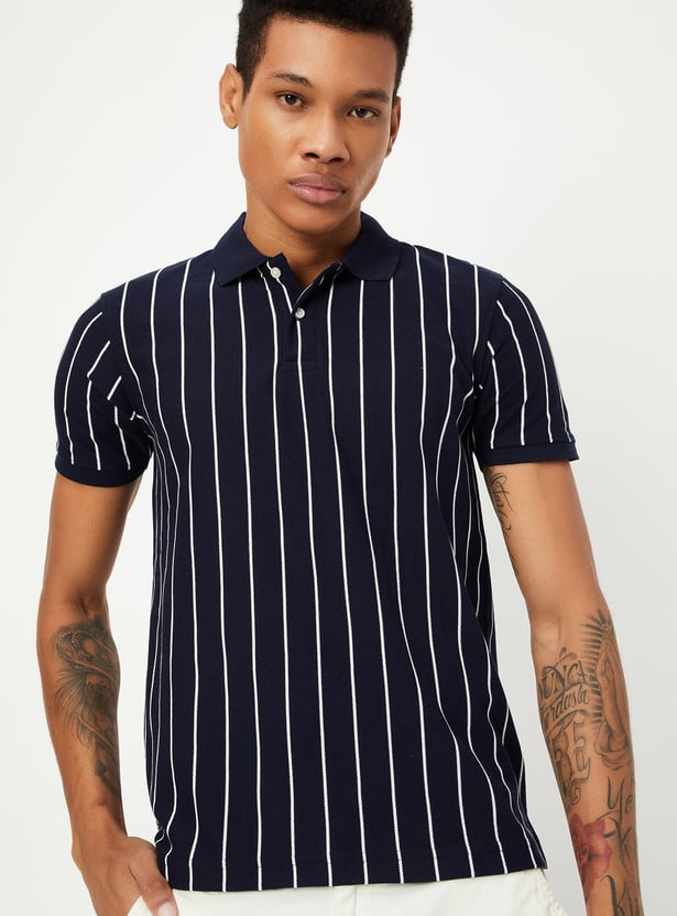 Men Slim Fit Striped Polo T-shirt