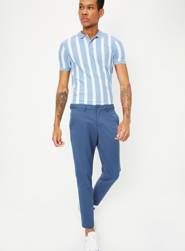 Buy Men Striped Slim Fit Polo T-shirt Online at just