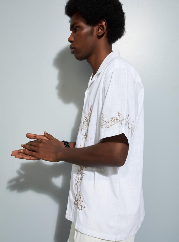 URB_N Men Oversized Embroidered Shirt