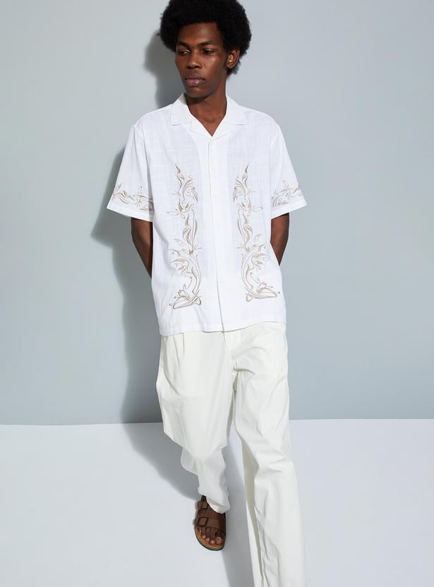 URB_N Men Oversized Embroidered Shirt