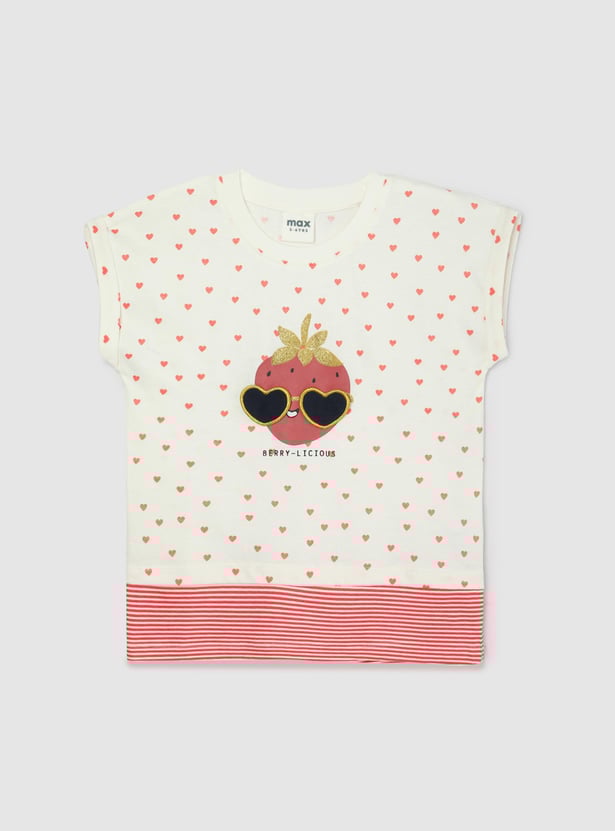 Girls Printed Applique Detail T-shirt