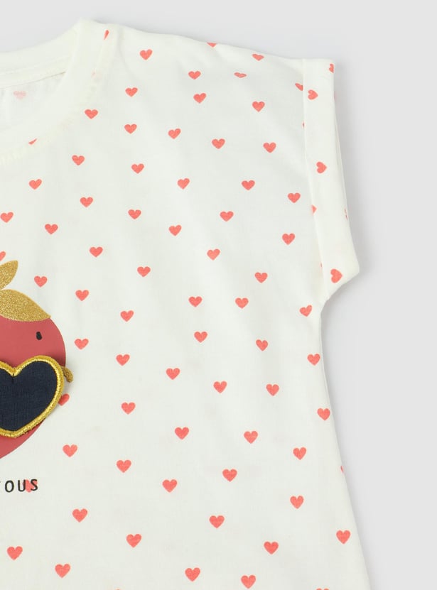 Girls Printed Applique Detail T-shirt